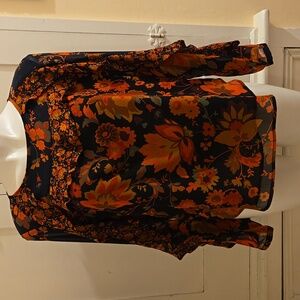 Loft black and orange floral print blouse Sz SP